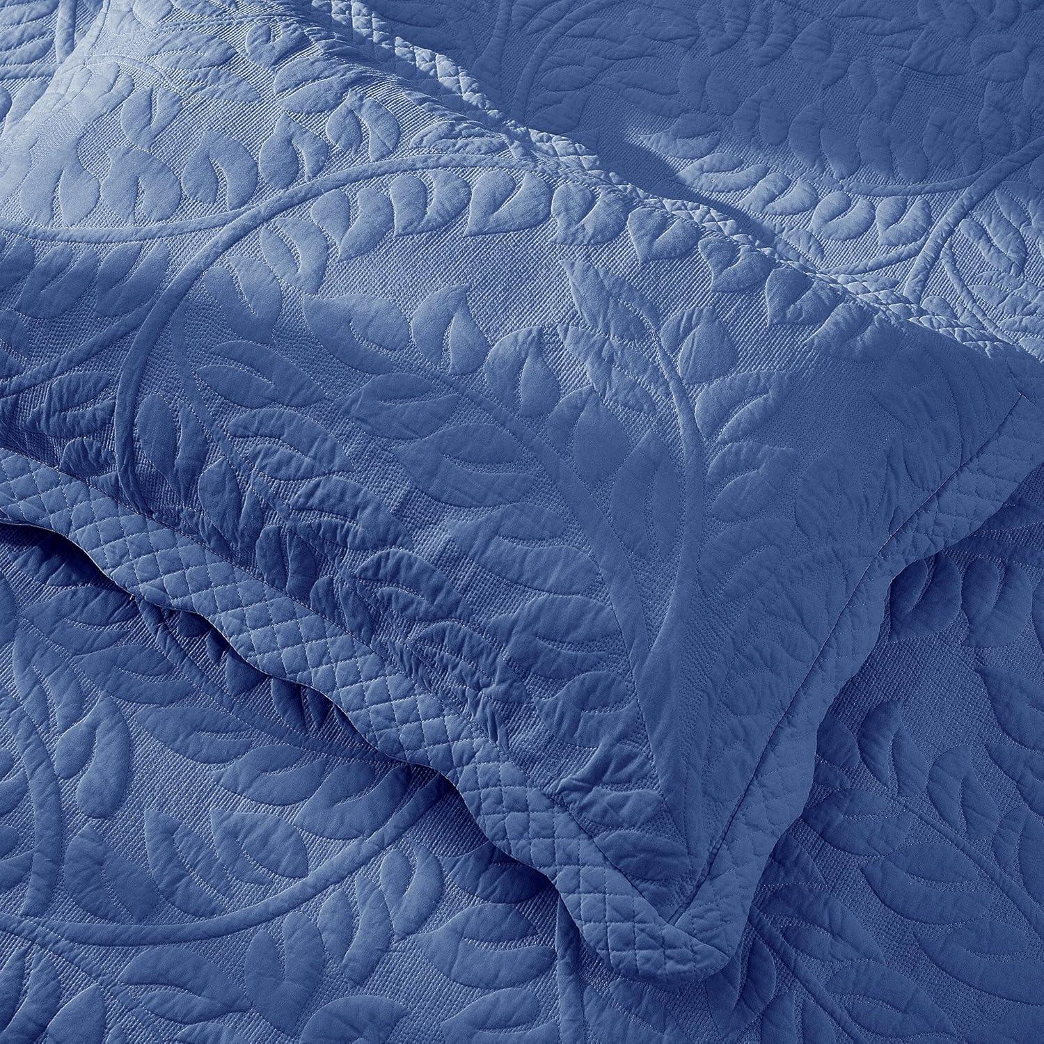 King Blue Cotton Embroidered Quilted Pillow Shams