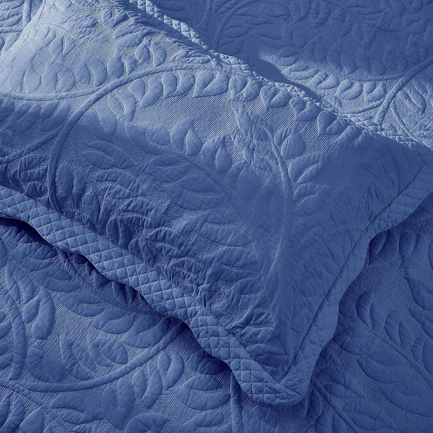 Navy Cotton Embroidered Standard Quilted Pillow Shams
