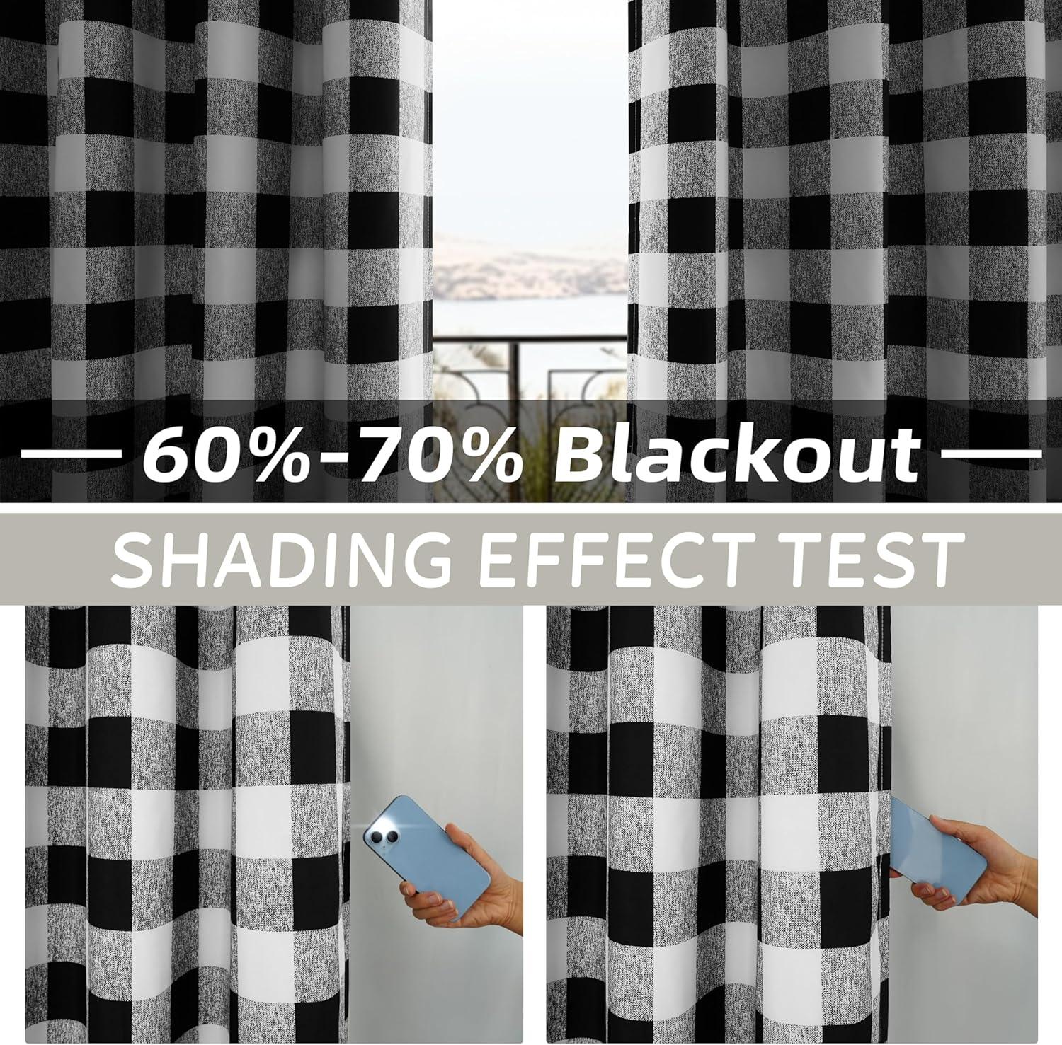 Black and White Checkered Blackout Grommet Curtains, 84" Long