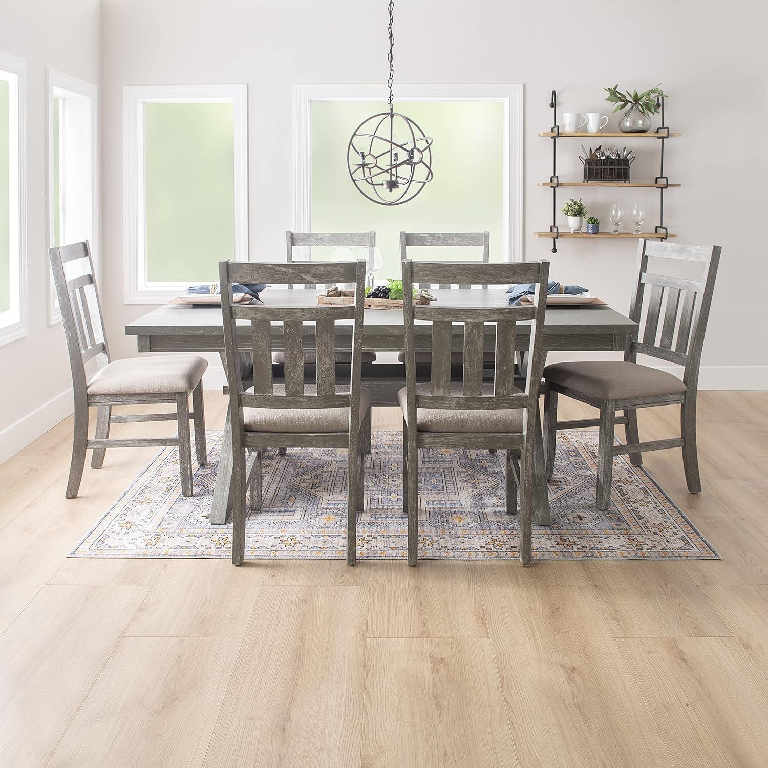 Turino 7-Piece Weathered Gray Dining Set with Tan Upholstered Chairs