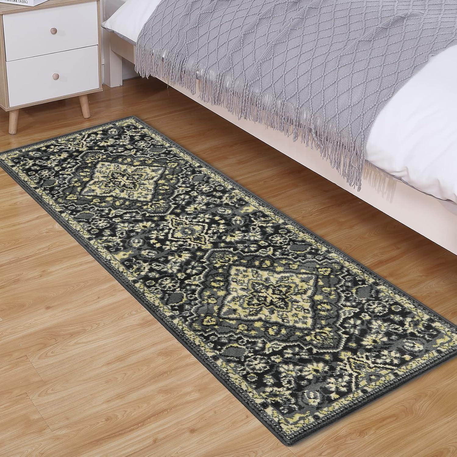 Hasoo 2' x 6' Hallway Runner Rug Traditional Persian Area Rug Non-Shedding Indoor Rug for Bedroom Entryway, Gray