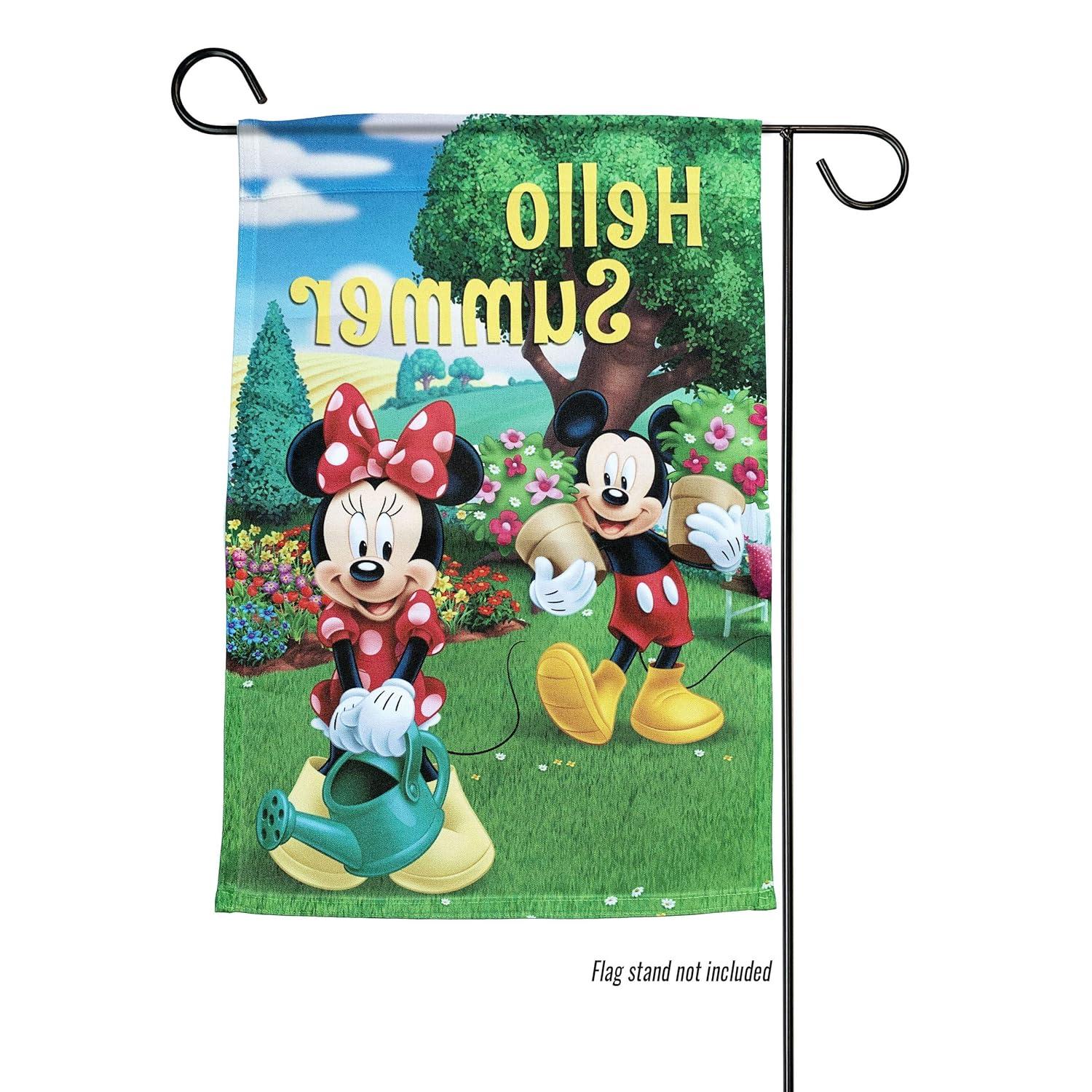 Back Yard Glory Disney Mickey Mouse & Minnie Mouse Hello Summer Garden Flag 12" x  18"
