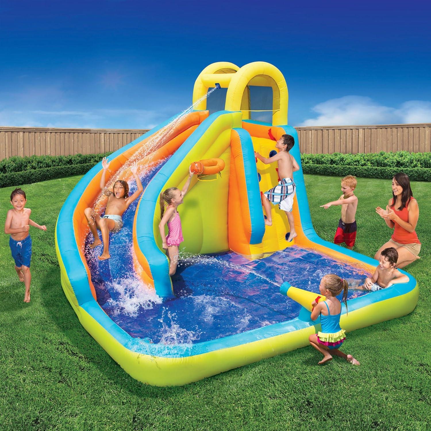 Banzai Kids Outdoor Backyard Inflatable Water Slide Splash Park