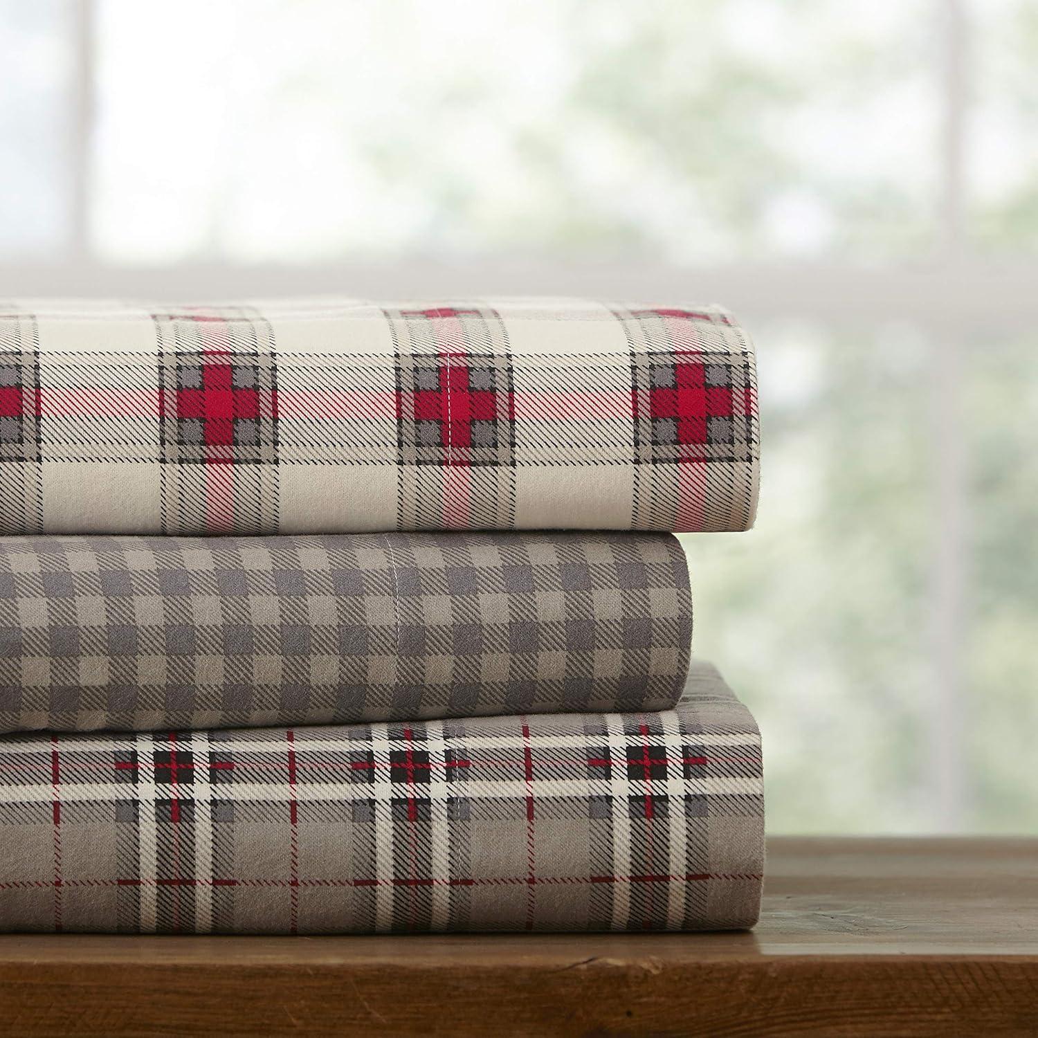 Pointehaven 180 GSM Luxury Cotton Printed Flannel Sheet Set, Queen, Derby