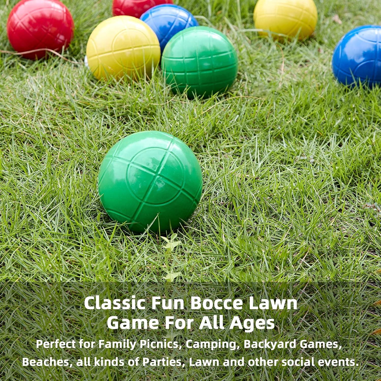 ropoda 90mm Bocce Ball Set, Lighter Bocce Ball for Beginners with 8 Balls, Pallino, Case and Measuring Rope for Backyard/Beach/Lawn, Composite Plastic for Kids Teens Beginners