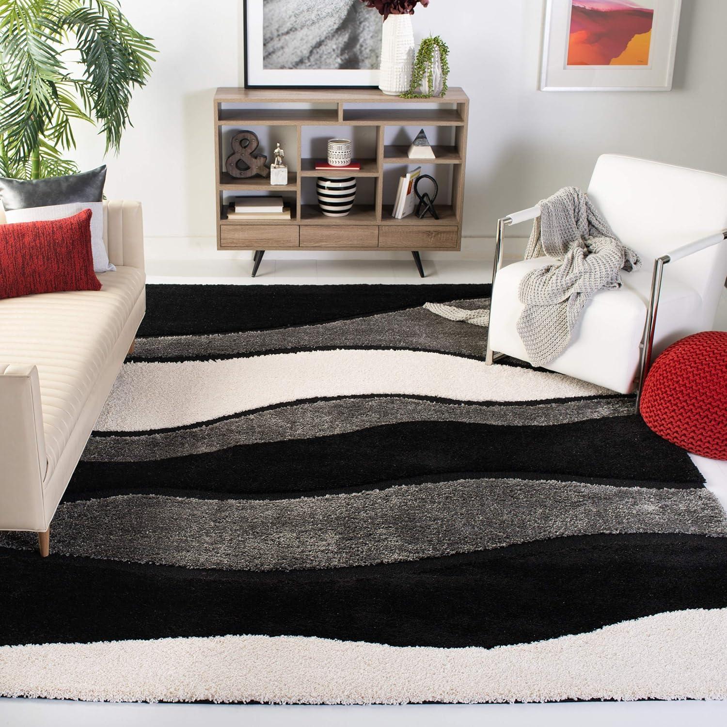 Florida Shag SG475 Power Loomed Indoor Area Rug - Grey/Black - 6'7"x6'7" - Safavieh