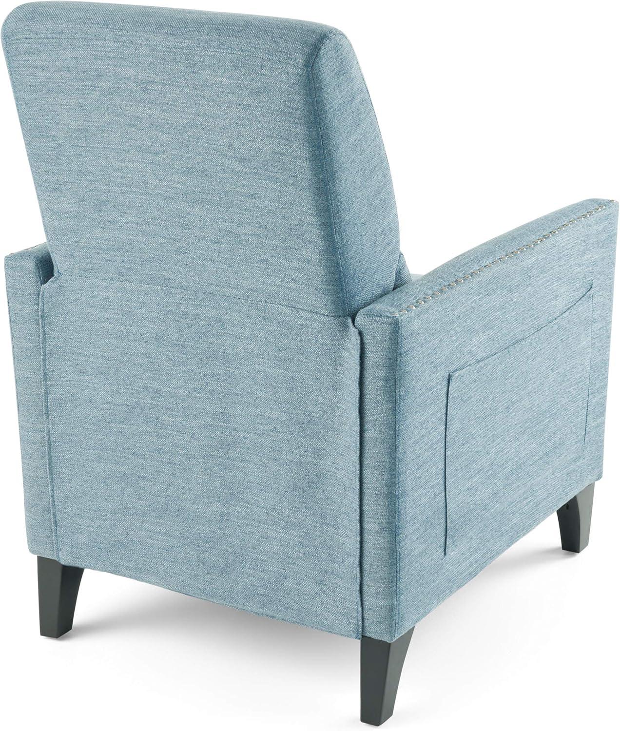 Christopher Knight Home Alexis Contemporary Fabric Push Back Recliner, Light Blue, Dark Brown