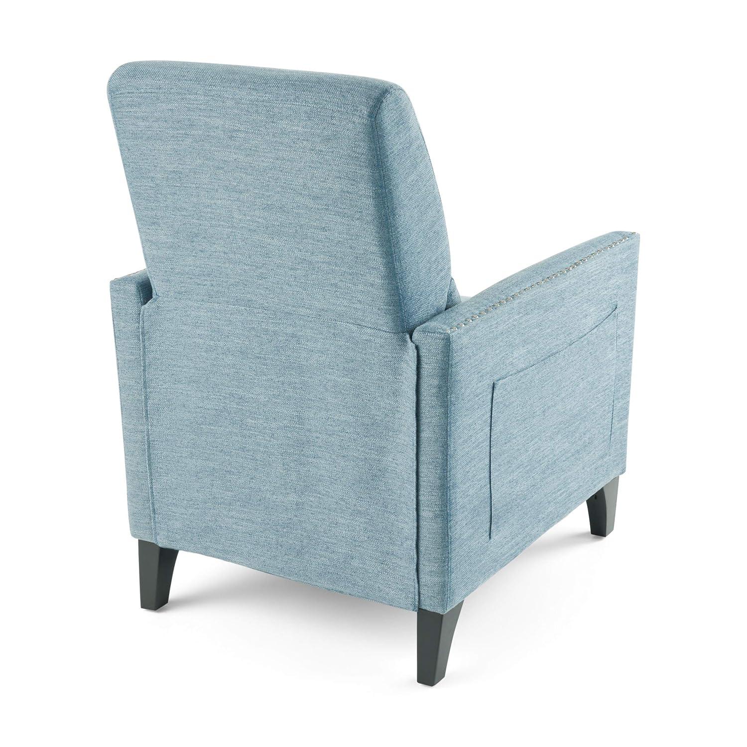 Christopher Knight Home Alexis Contemporary Fabric Push Back Recliner, Light Blue, Dark Brown