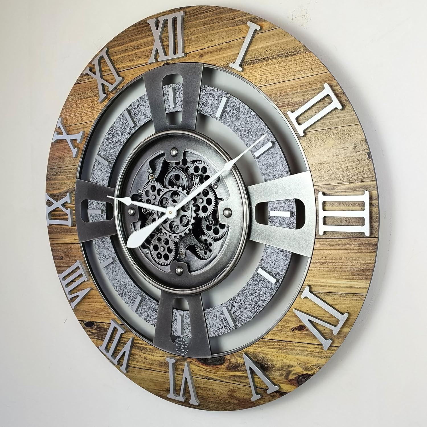 The Gears Clock Wall Clock 36" Oversized for Living Room decor with Real Moving Gears England Collection