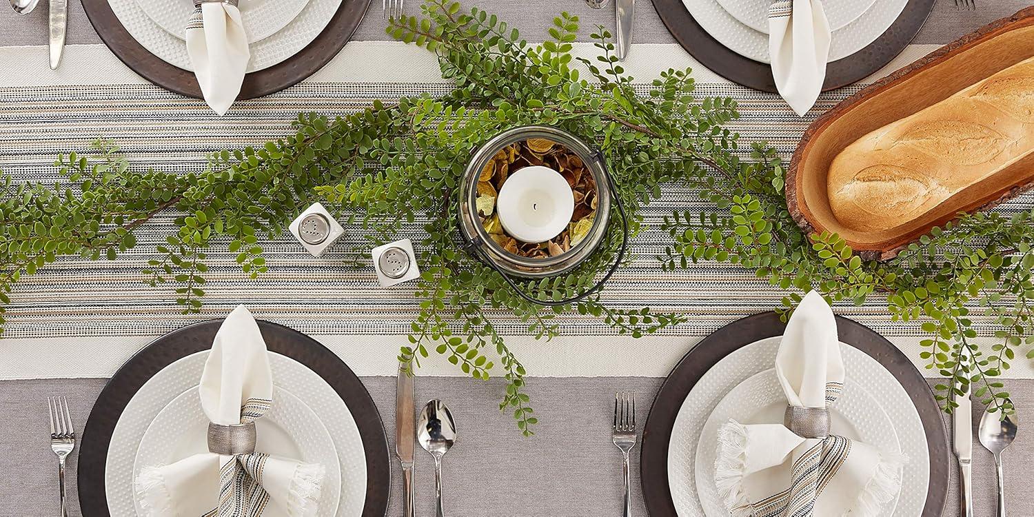 Design Imports  Black Striped Fringe Ribbed Table Runner 14X72