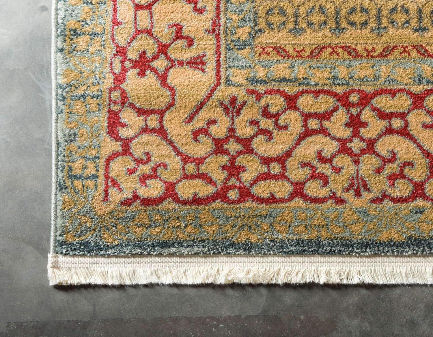 Light Blue and Red Synthetic 6' x 9' Traditional Area Rug