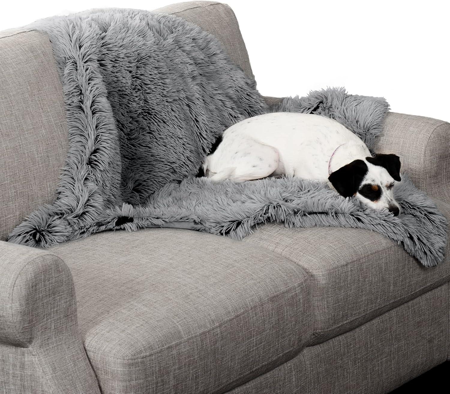 QUALITY FLOORING INC. Waterproof Throw Blanket For Dogs & Indoor Cats, Washable - Shaggy Plush Calming Long Faux Fur & Velvet Dog Blanket