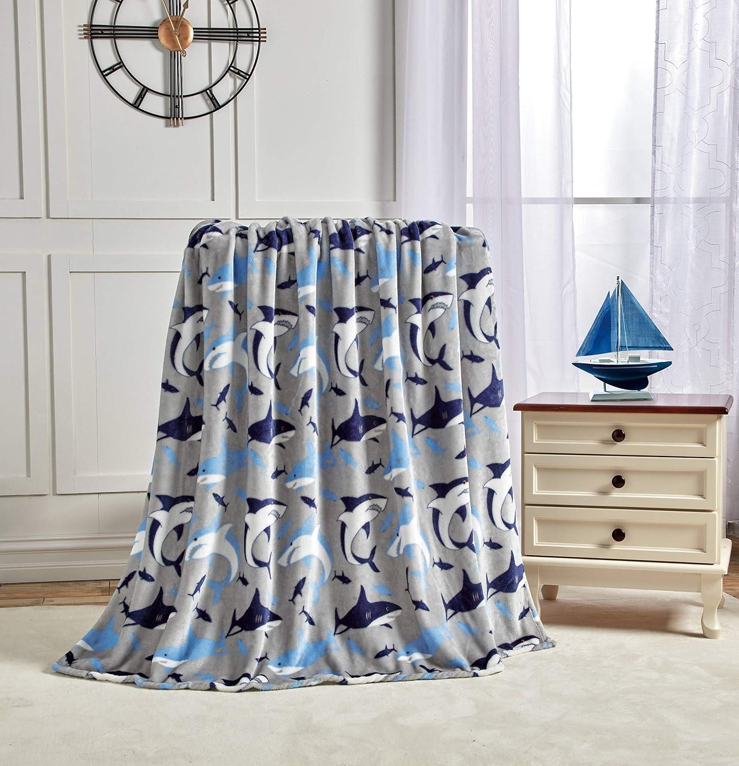 Shark Baby by Decor&More Extra Soft Throw Blanket (50" x 60") - Blue and Grey Sharks