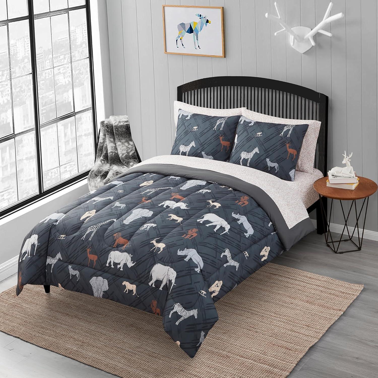 Sweet Home Collection Kids Safari Printed Bed in a Bag Comforter & Sheet Set