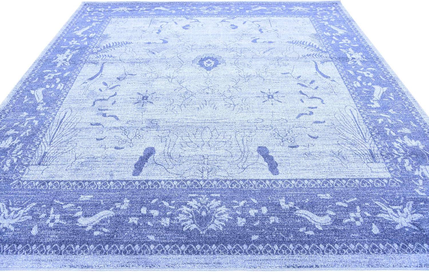 Unique Loom La Jolla Collection Area Rug - Floral (8' Square Blue/Navy Blue)