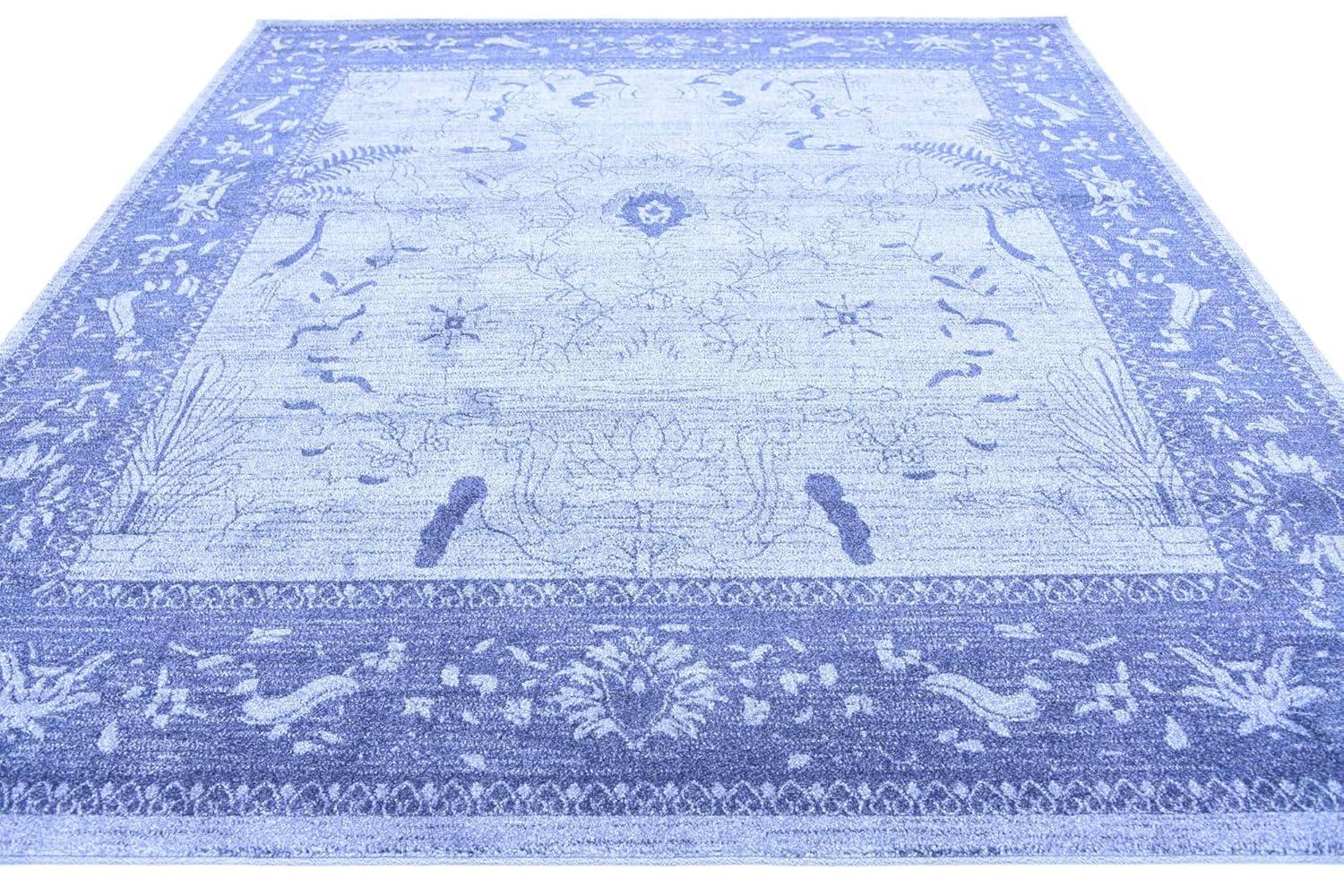 Unique Loom La Jolla Collection Area Rug - Floral (8' Square Blue/Navy Blue)