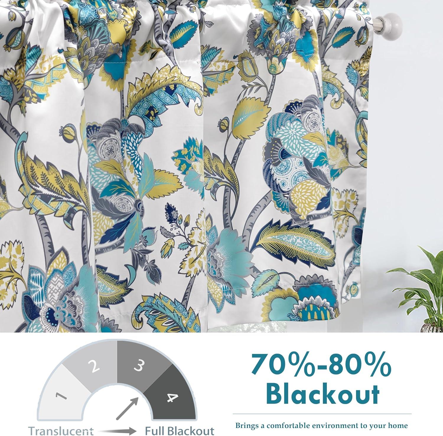 DriftAway Layla Room Darkening Valance for Kitchen Classic America Style Floral Leaves 18 Inch Length Valance for Living Room Bedroom Rod Pocket Window Treatment 52x18 White Seafoam Gray 2 Pack