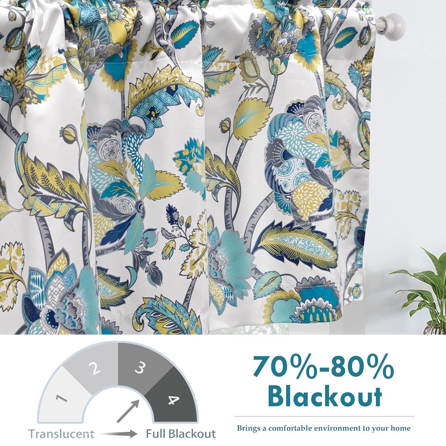 DriftAway Layla Room Darkening Valance for Kitchen Classic America Style Floral Leaves 18 Inch Length Valance for Living Room Bedroom Rod Pocket Window Treatment 52x18 White Seafoam Gray 2 Pack