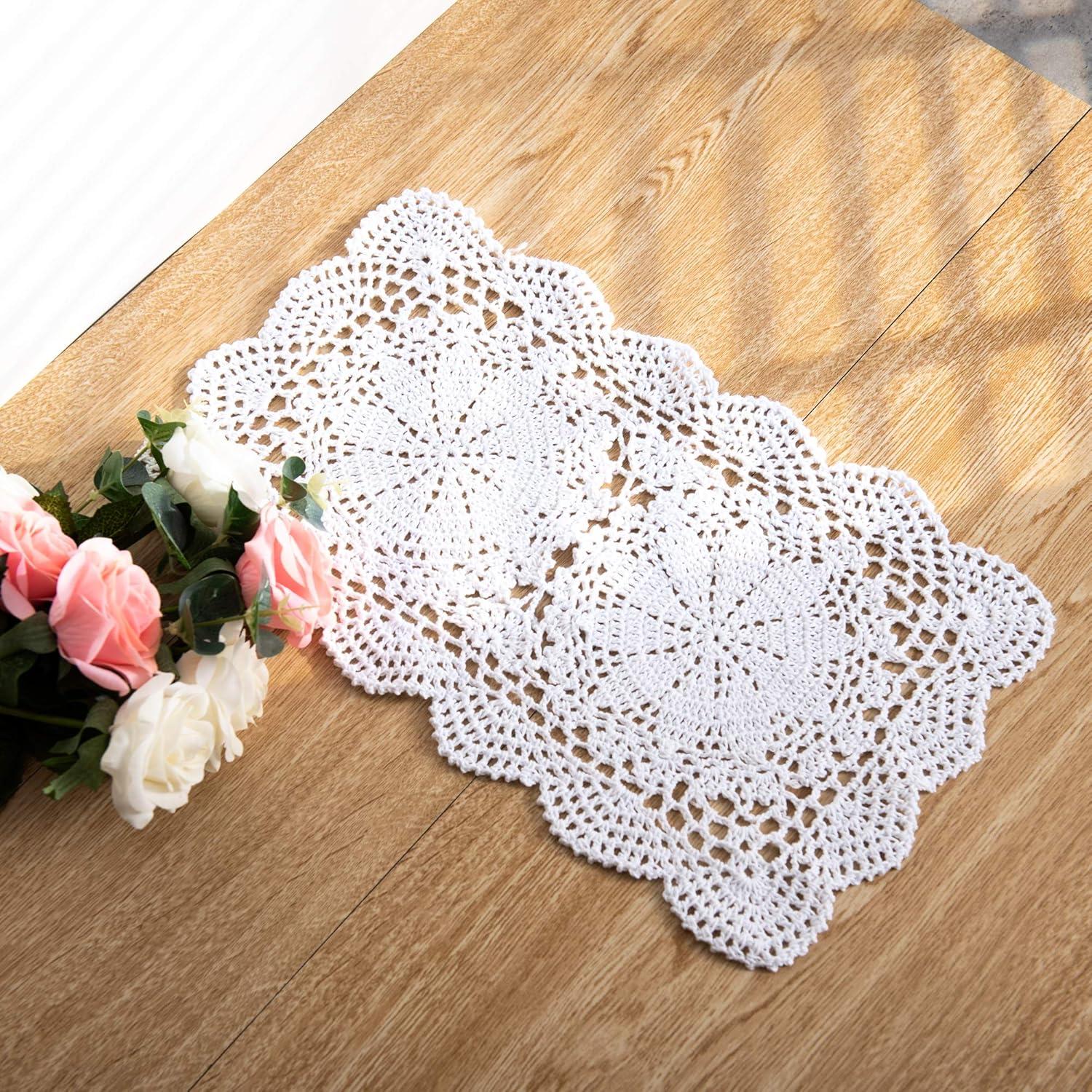 Handmade White Cotton Crochet Lace Placemats 10.6x16.9 Inch