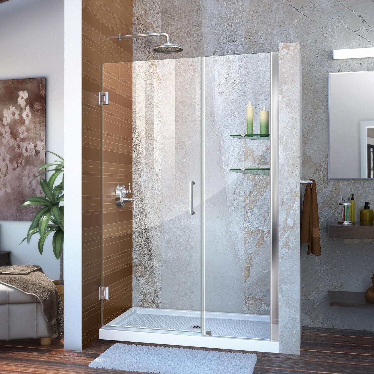 Unidoor 47-49" Frameless Clear Glass Hinged Shower Door