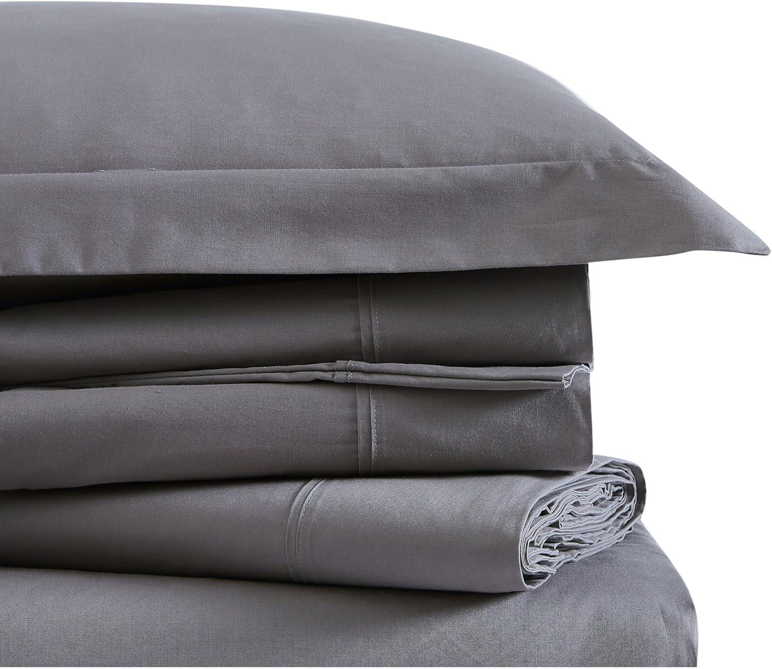 Brooklyn Loom Classic Cotton Sheet Sets Grey Cotton 3-Piece Twin Sheet Set, Solid Color Themed, for Men and Women, Oeko-TEX Certified Confidence