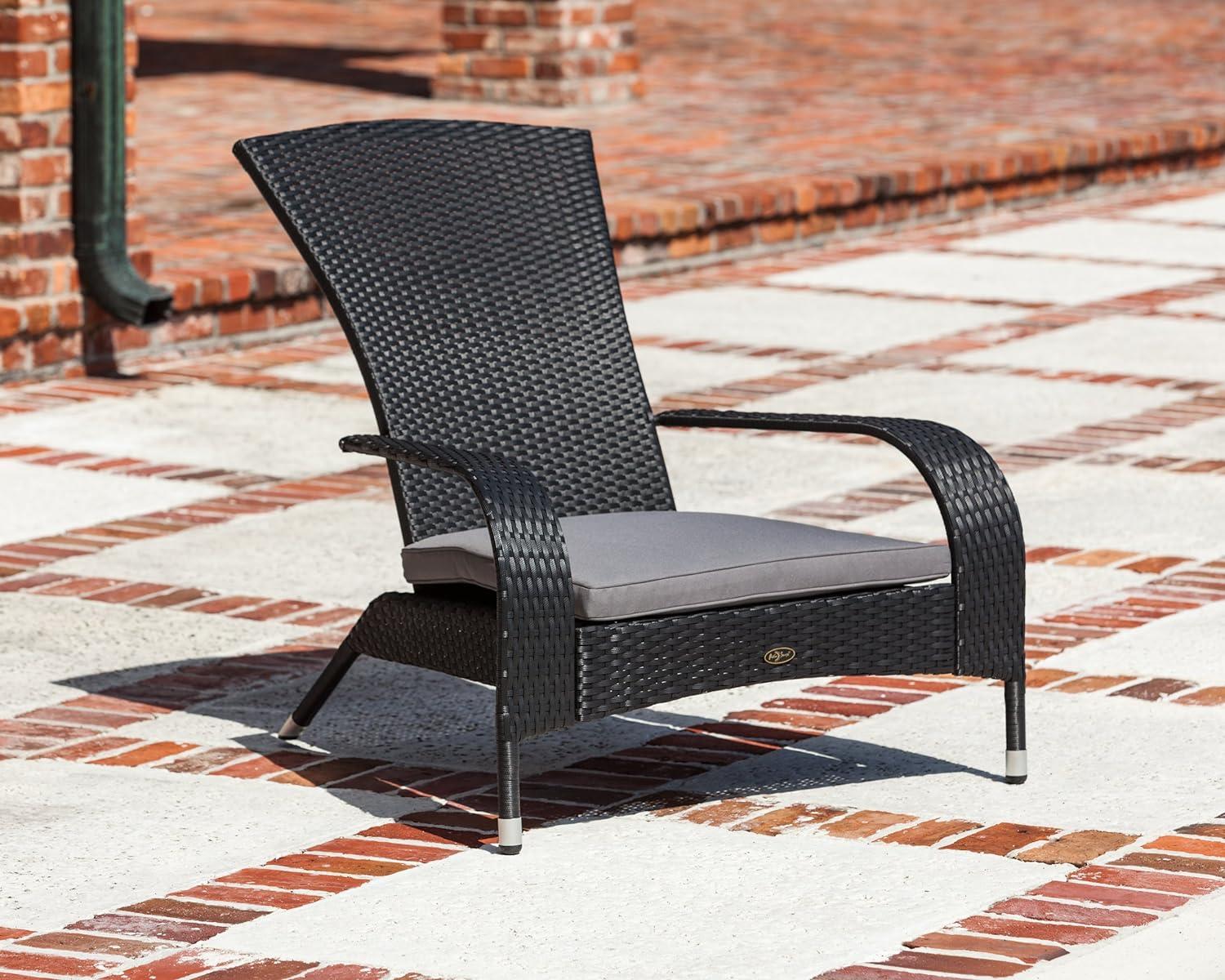 Sleek Black Coconino Resin Wicker Adirondack Chair with Grey Cushion