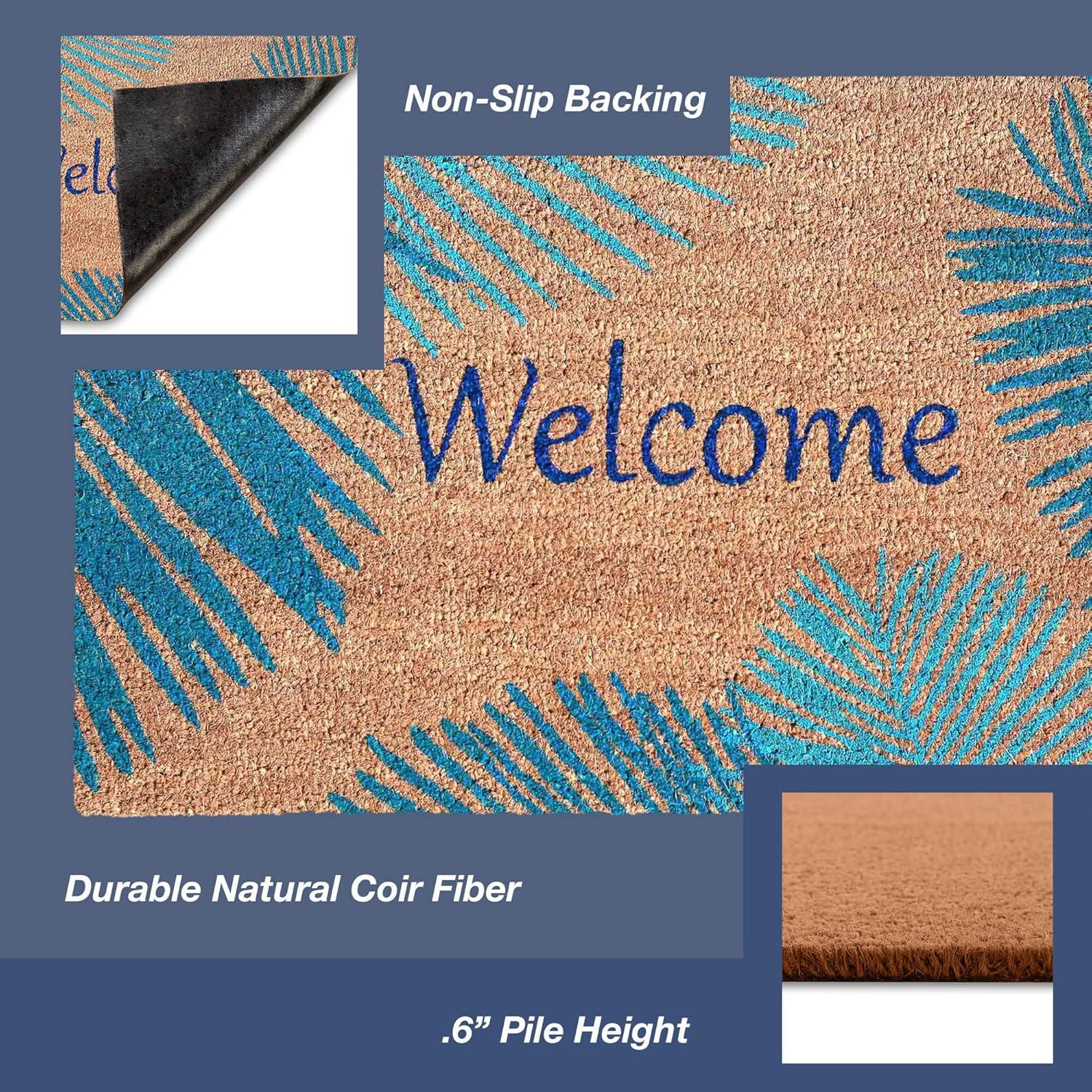 Blue Coir Outdoor Doormat with Palm Border, 24" x 36"