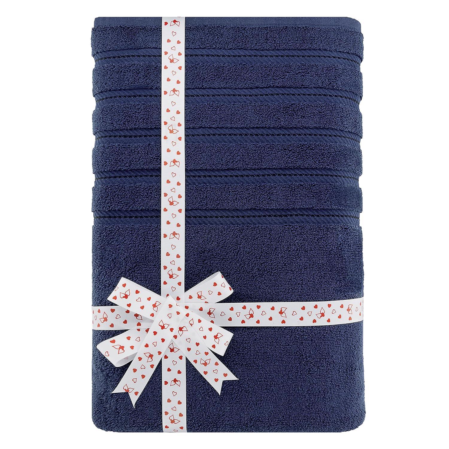 American Soft Linen Luxury 35x70 Jumbo Large Bath Towel, 100% Cotton Turkish Bath Towel Sheet, Navy Blue