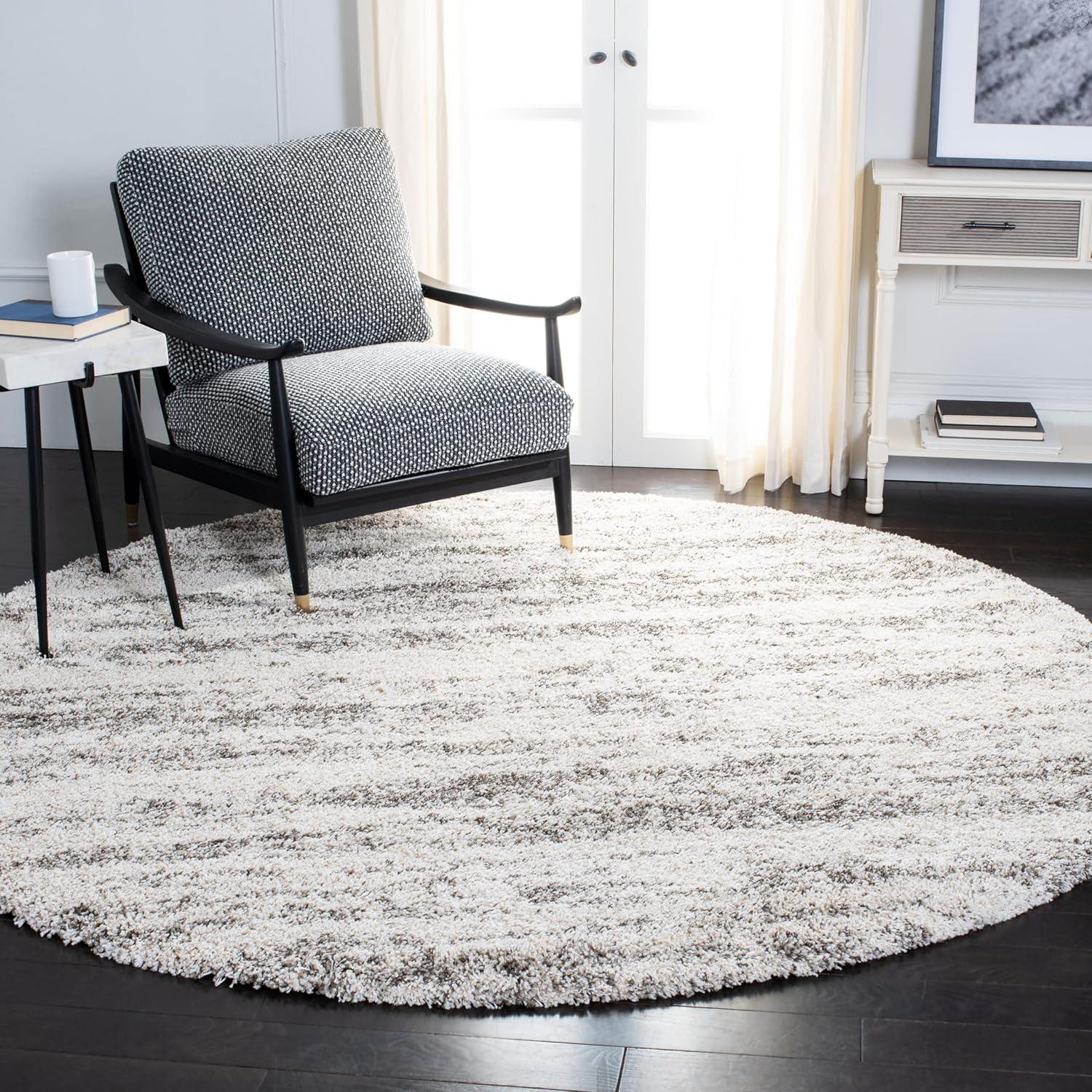 Hudson Shag SGH206 Power Loomed Area Rug - Ivory/Grey - 7' round - Safavieh.