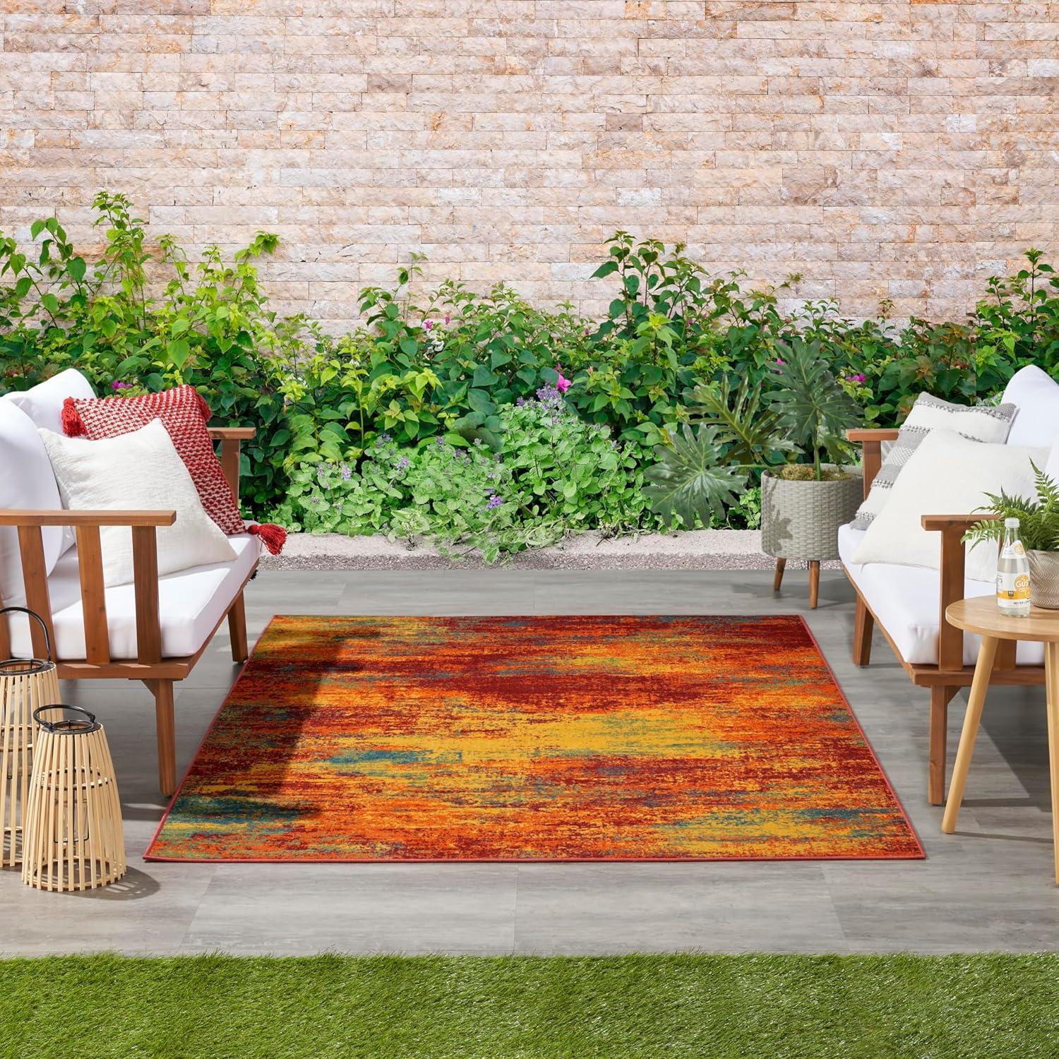Nourison Essentials Abstract Indoor Outdoor Rug Flame 4' x 6'