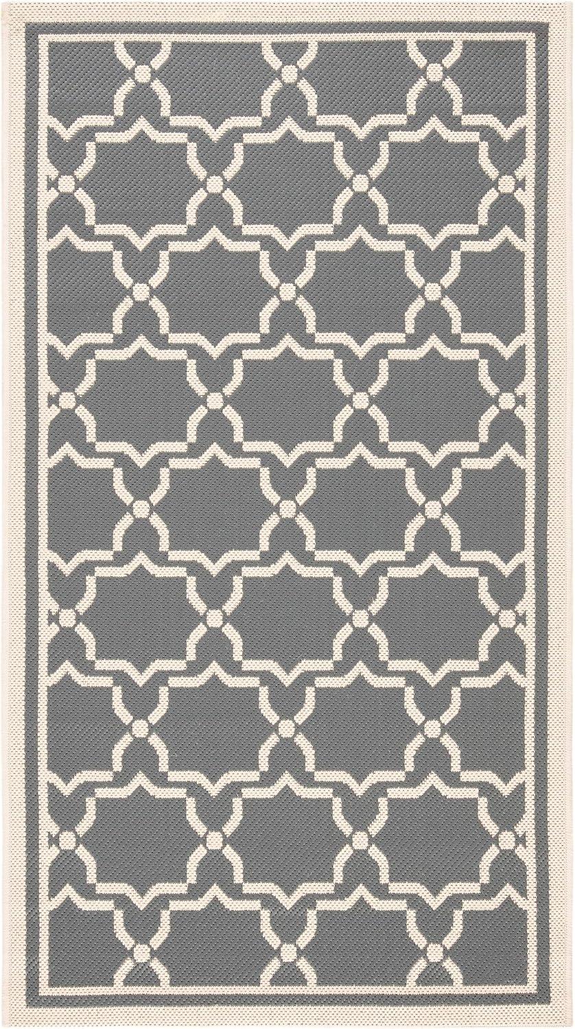 SAFAVIEH Courtyard Allison Geometric Bordered Indoor/Outdoor Area Rug, 2'7" x 5', Anthracite/Beige