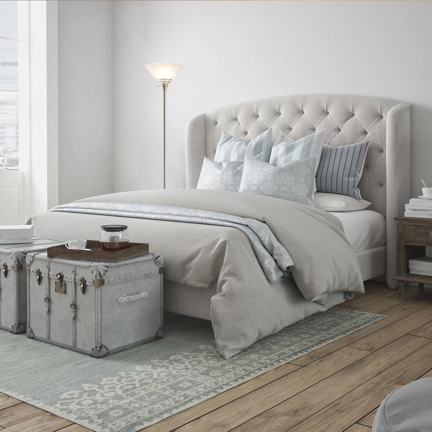 Torchiere Floor Lamp-Standing Light with Sturdy Metal Base & Marbleized Glass Shade-Energy Saving LED Bulb - Brushed Silver