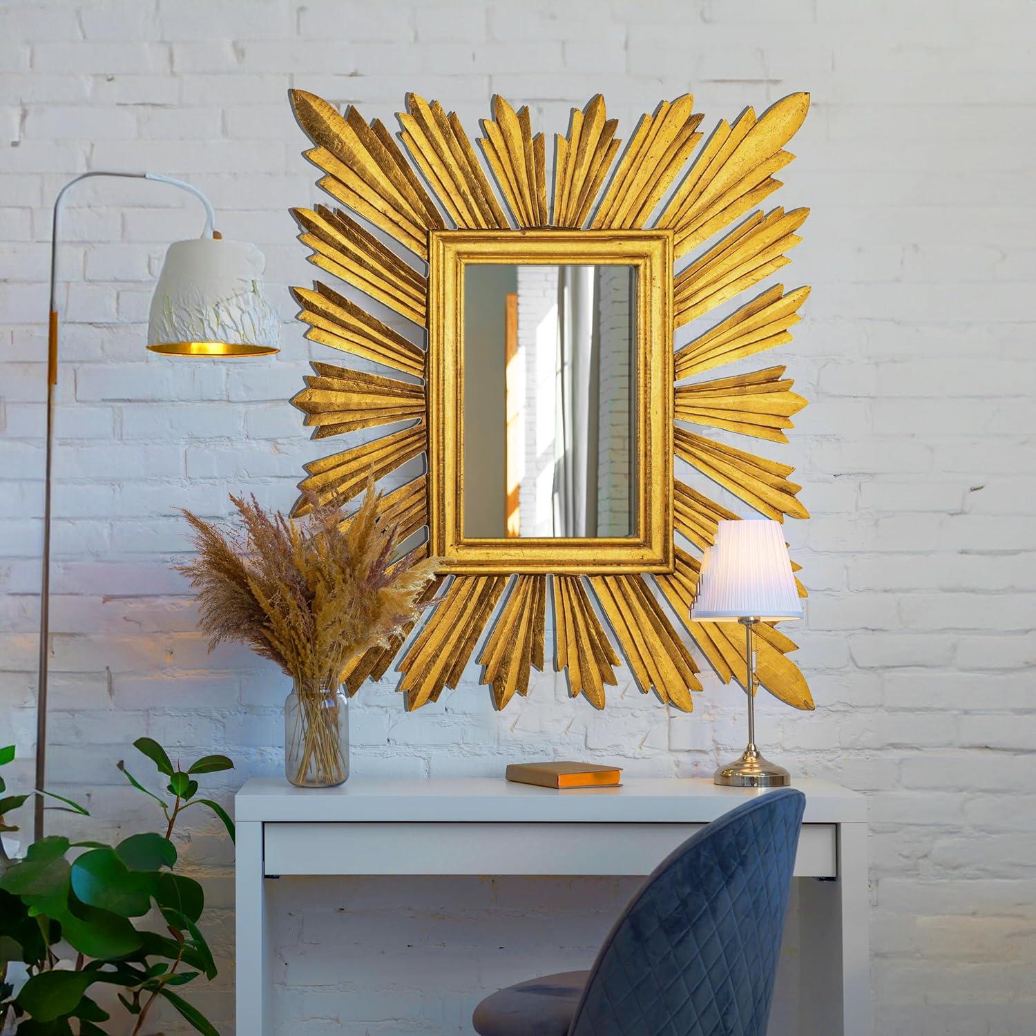 Creative Co-Op Sunburst Rectangular Wall Mirror, Gold