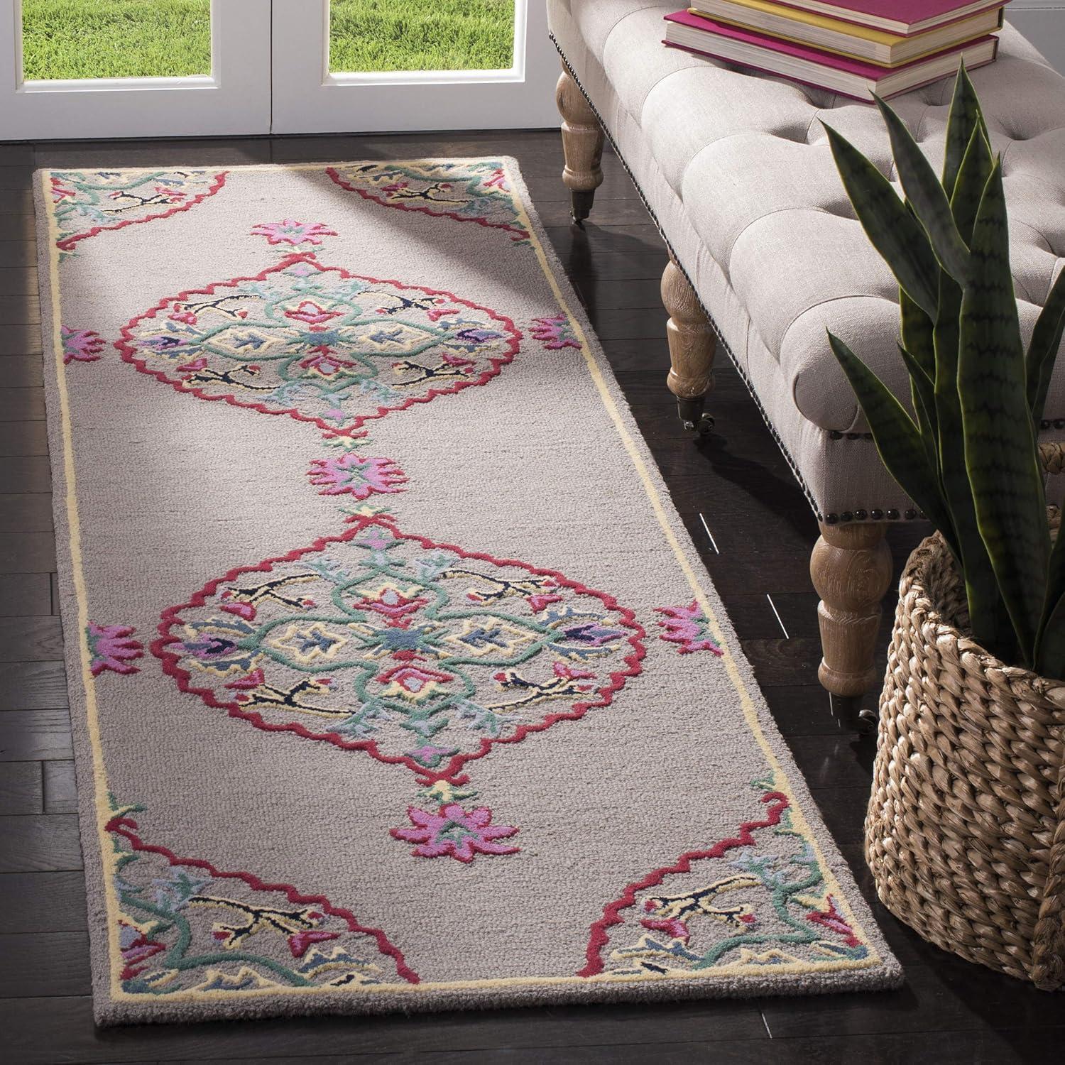 SAFAVIEH Bellagio Rio Floral Wool Runner Rug, Dark Grey/Multi, 2'3" x 13'