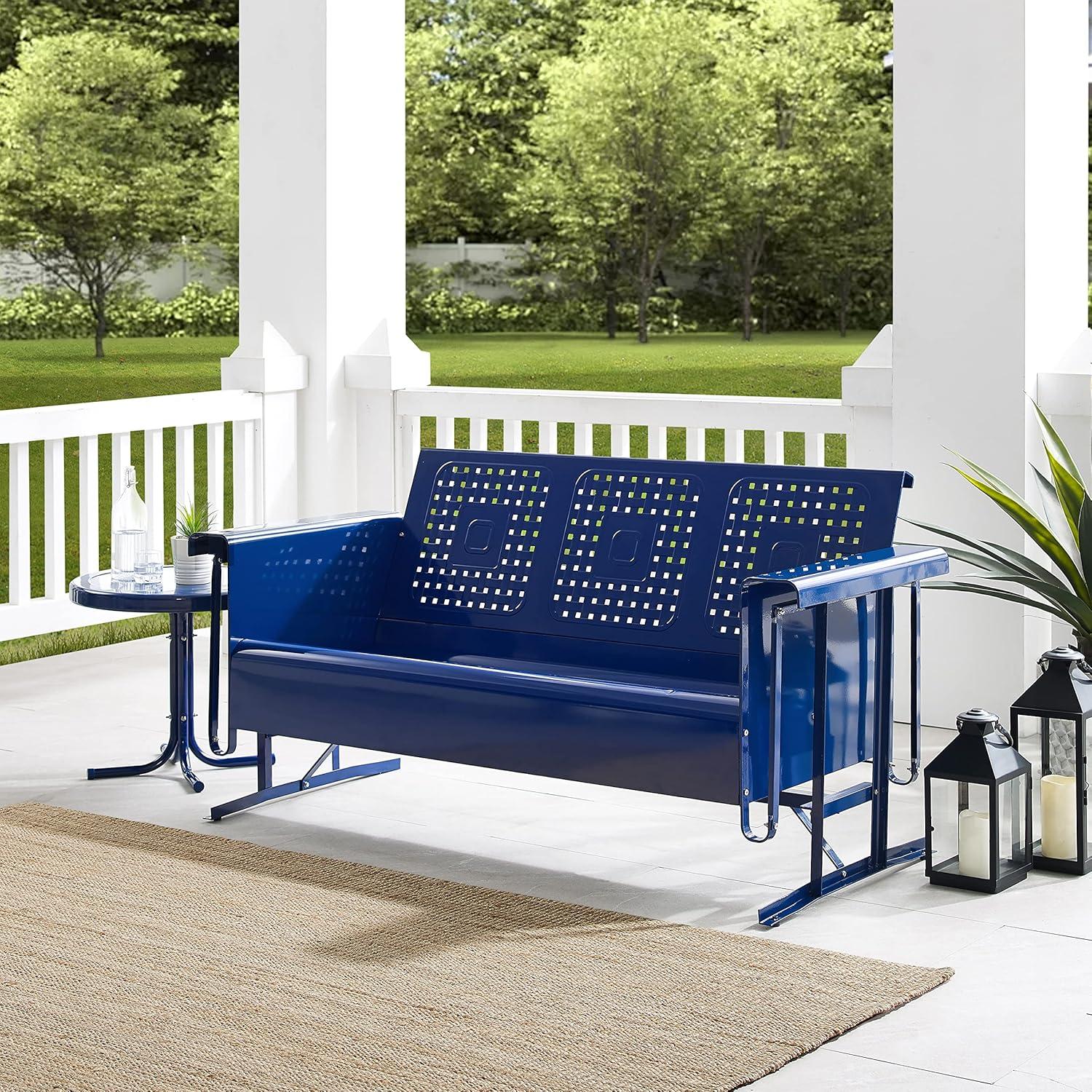 Bates Outdoor Metal Sofa Glider - Navy - Crosley: 3-Person Seating, UV-Resistant, Steel Frame Patio Sofas