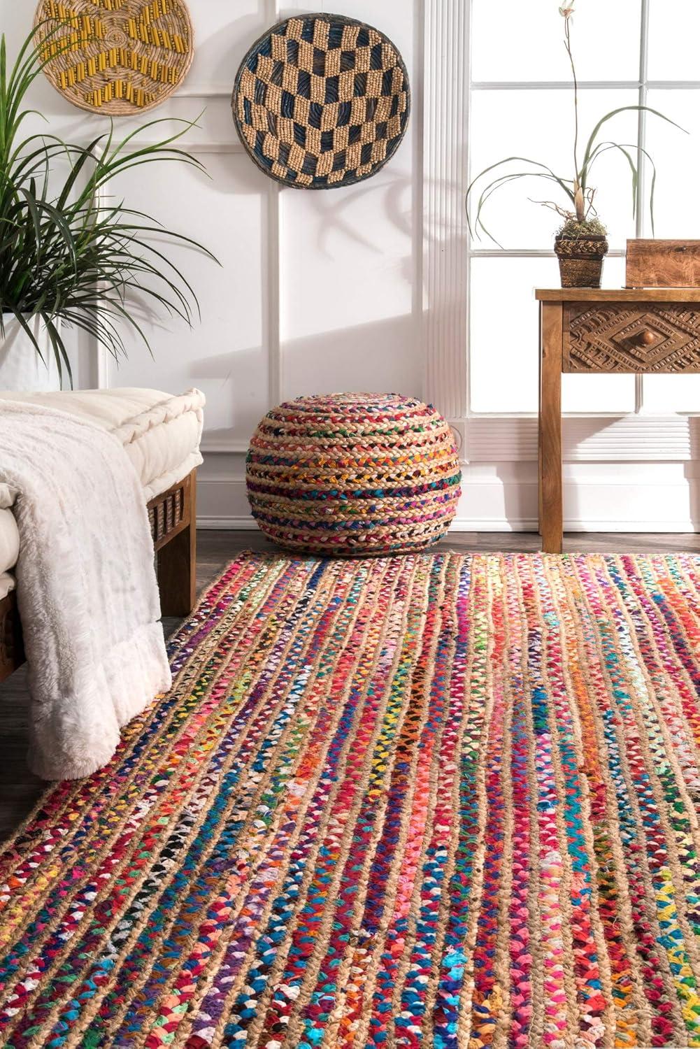 Vibrant Multicolor Braided Cotton Oval Area Rug