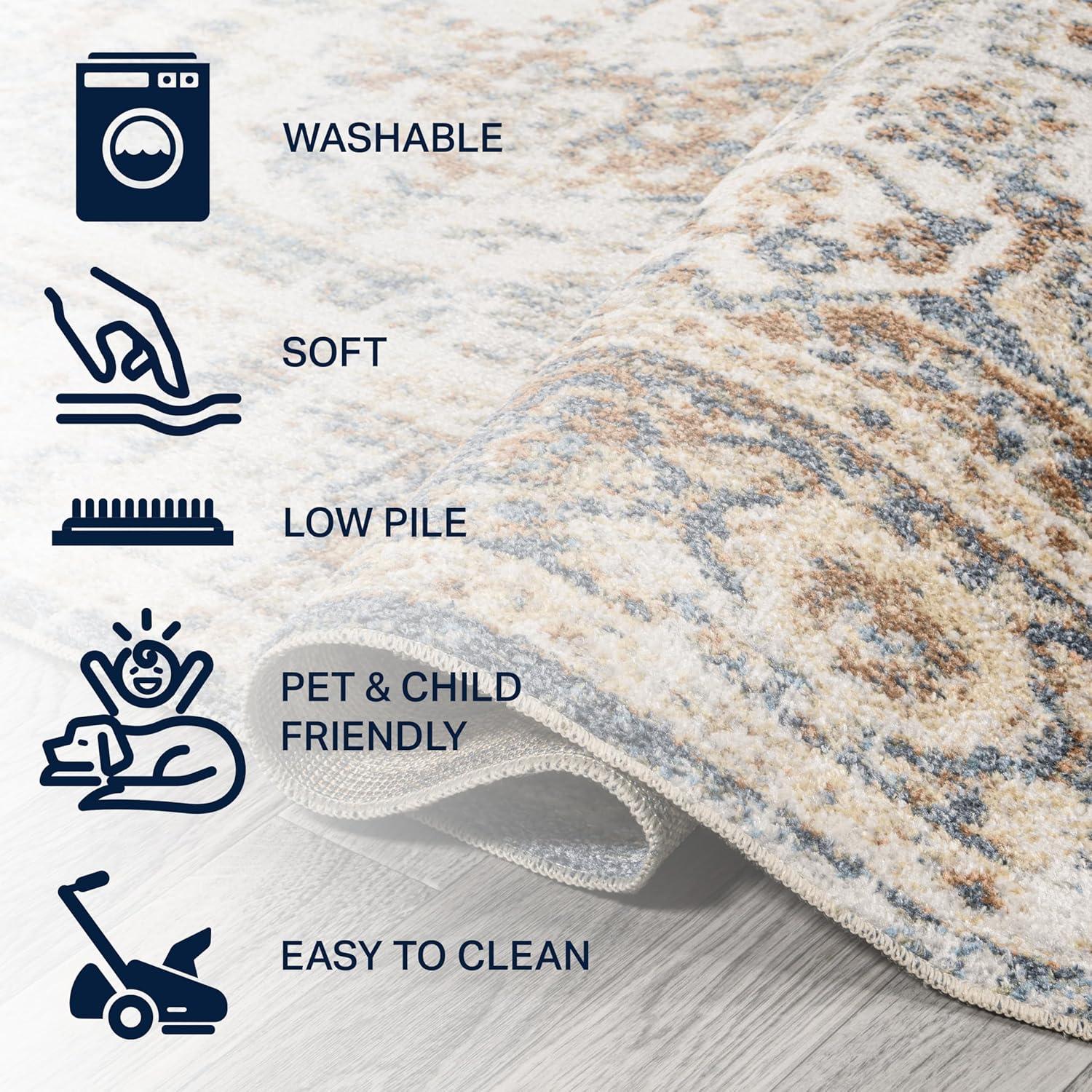 JONATHAN Y Keesha Bold Distressed Medallion Low-Pile Machine-Washable Blue/Cream 5 ft. x 8 ft. Area Rug