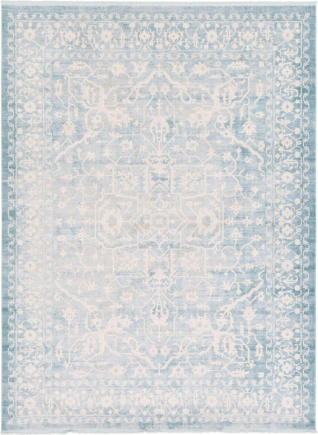 Light Blue and Ivory Abstract Rectangular Area Rug