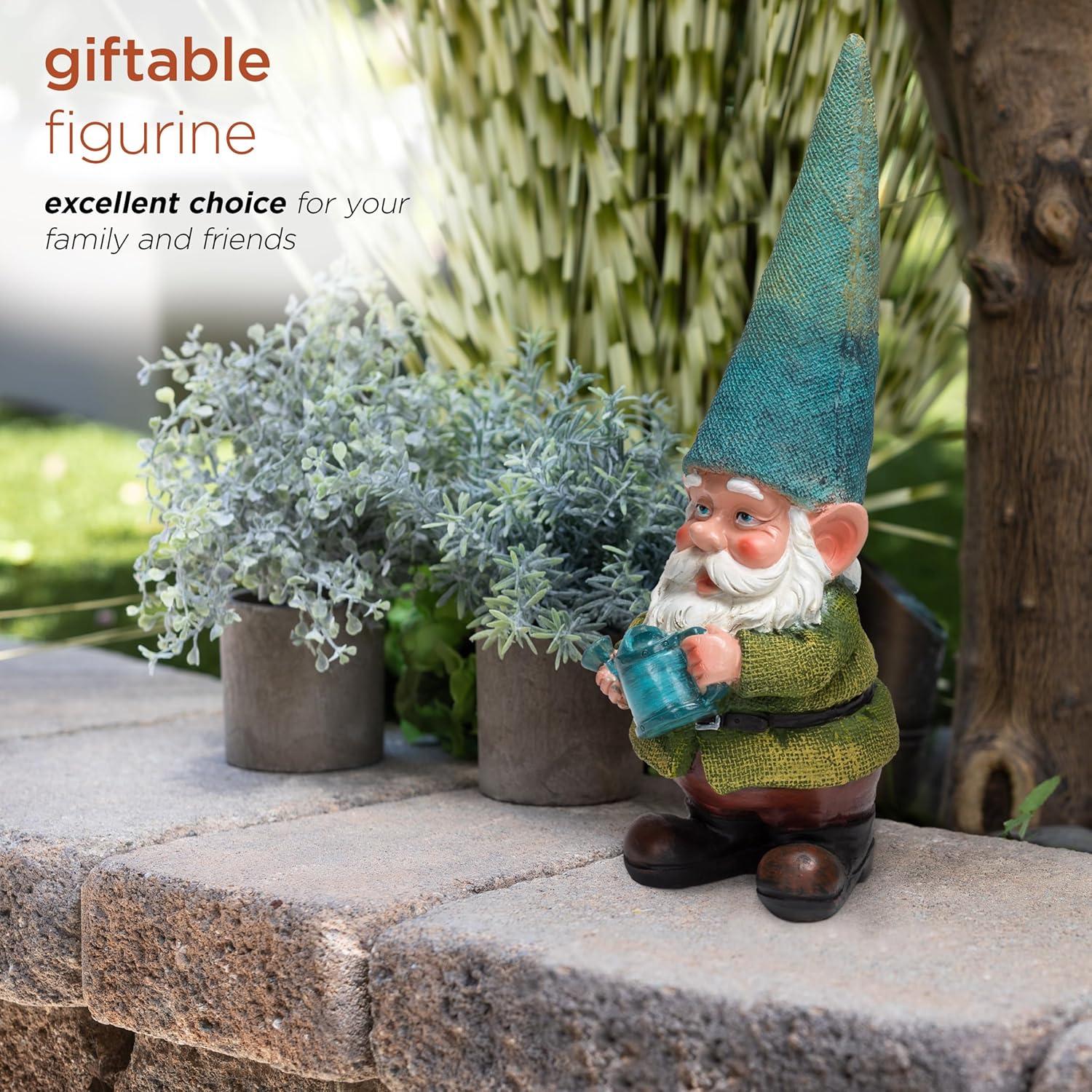 15" Outdoor Polyresin Garden Gnome with Watering Can - Alpine Corporation: Weatherproof Yard Decor