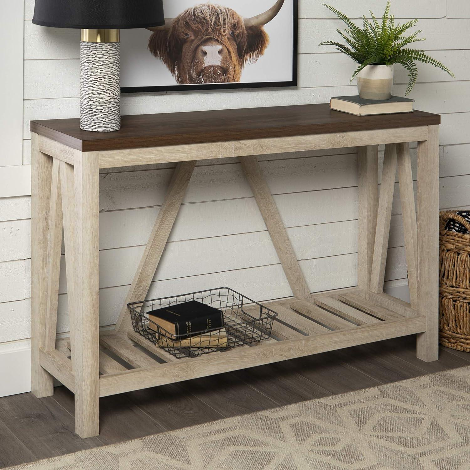 Walker Edison Modern Farmhouse and Oak Console Table, Dark Walnut/White Oak