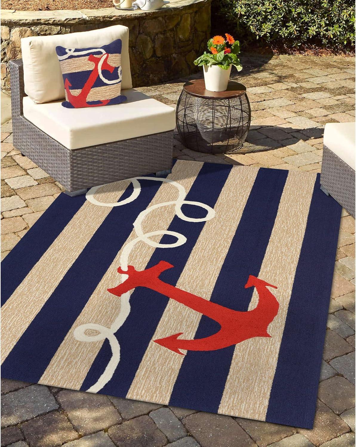 Navy Hand-Tufted Synthetic Rectangular 5' x 7' Outdoor Rug