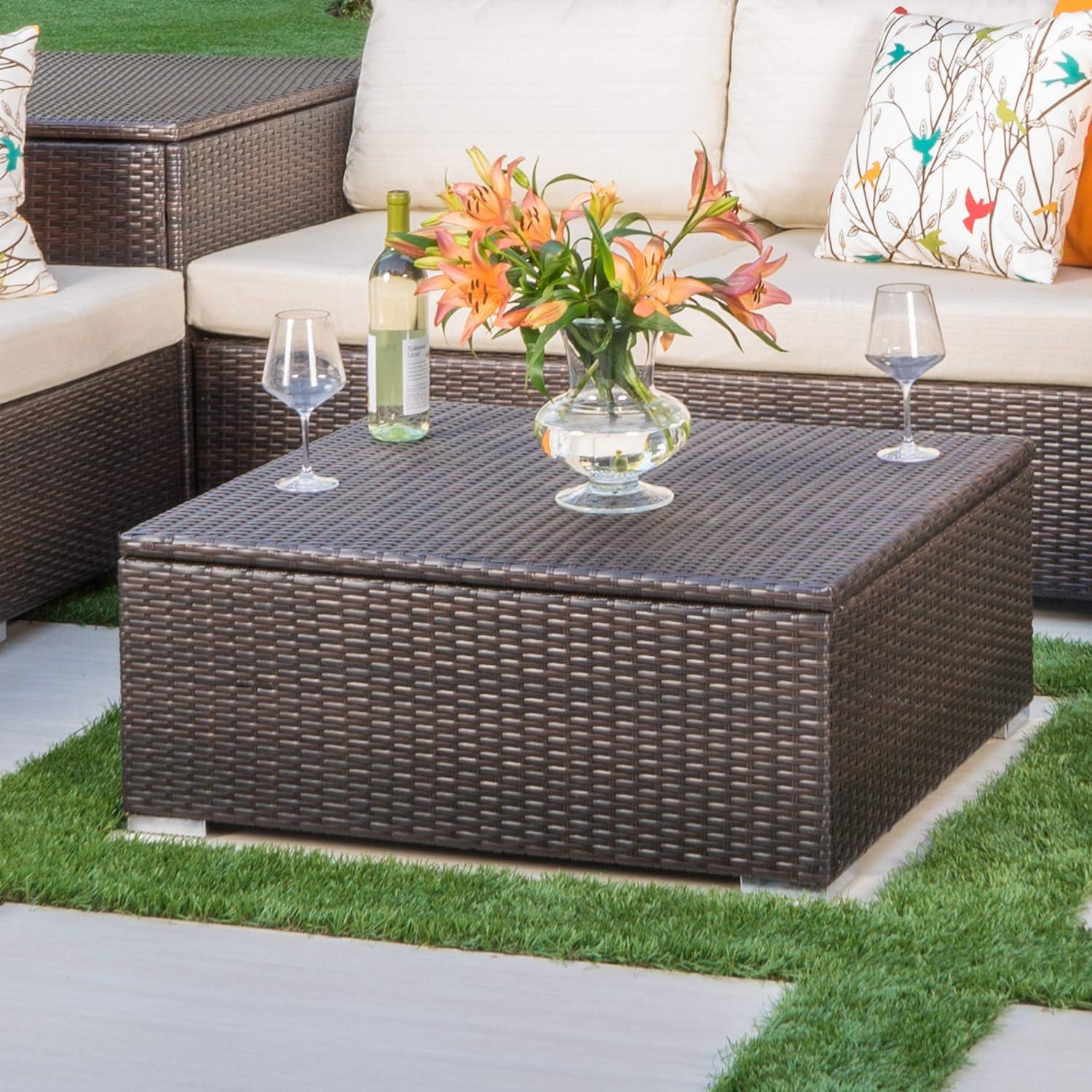 Multibrown Wicker Outdoor Storage Coffee Table