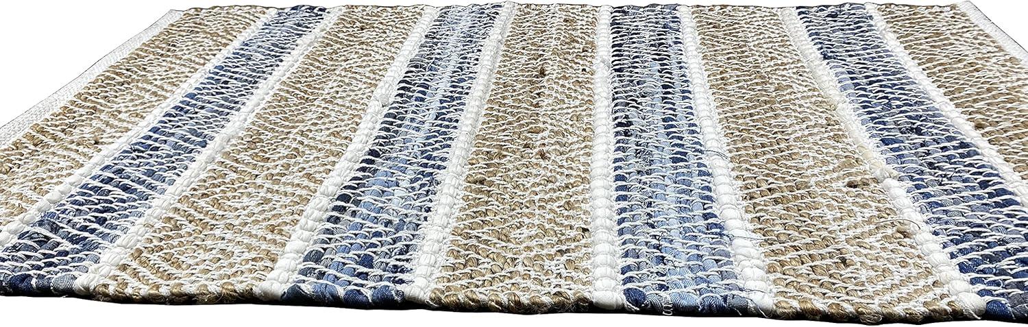 Lucky Brand – Jute Rug | Lolita Chevron Motif | Rectangular Accent Rug | 100% Natural Jute Fiber | Premium Home Décor | Measures 2'3" X 3'9" | Natural/White/Denim