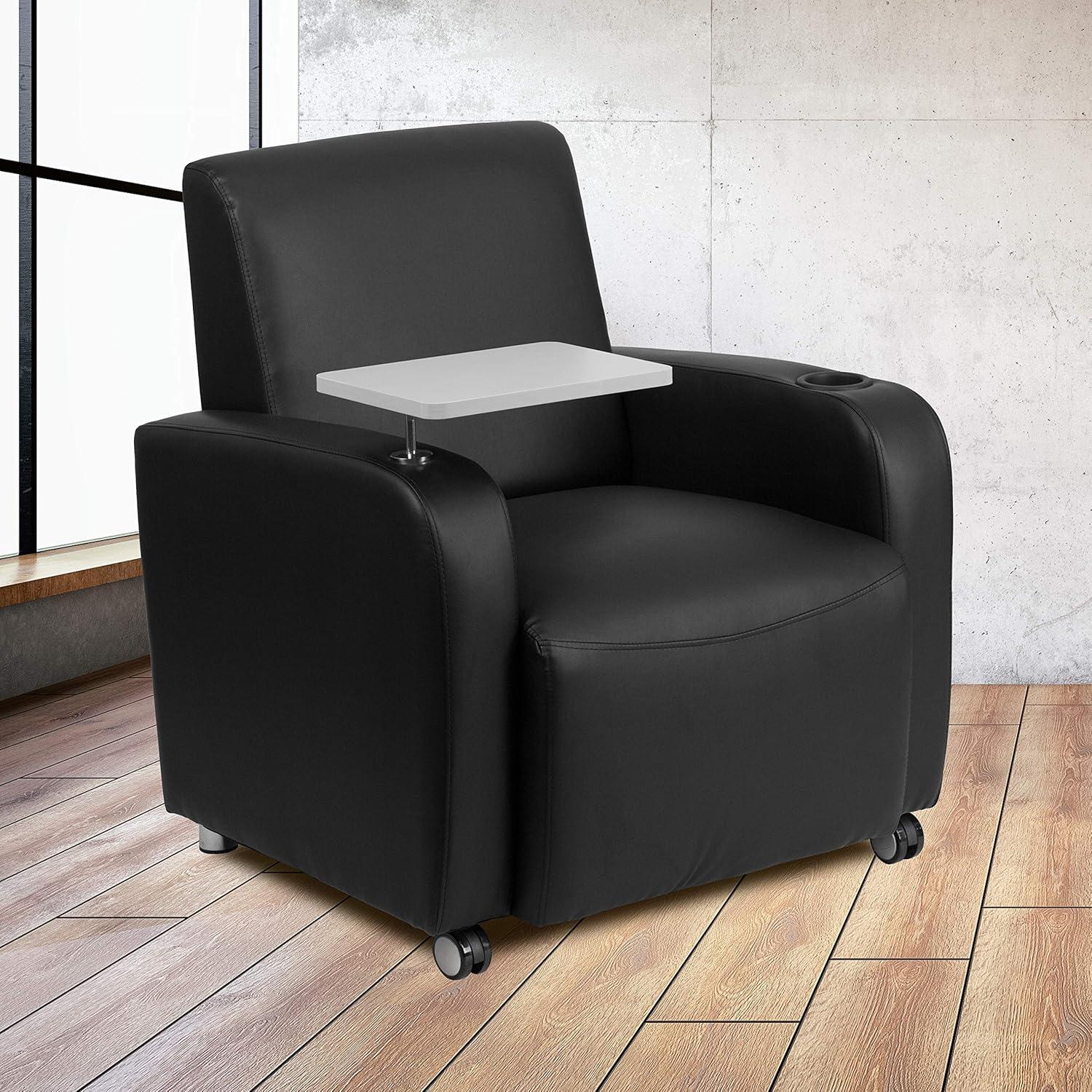 Flash Furniture LeatherSoft Guest Chair with Tablet Arm, Front Wheel Casters and Cup Holder