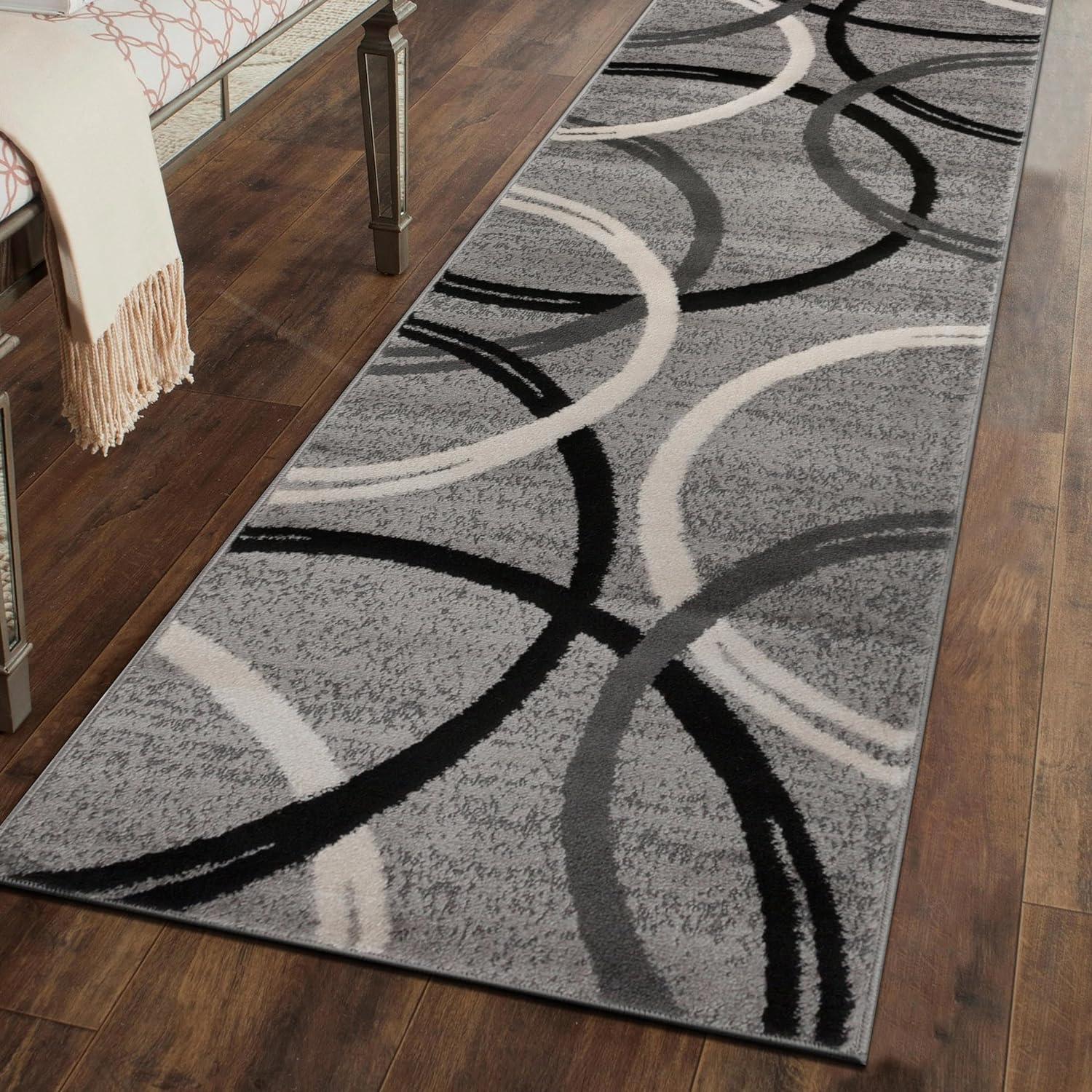 World Rug Gallery Contemporary Abstract Circles Design Area Rug - GRAY 2'7"x6'