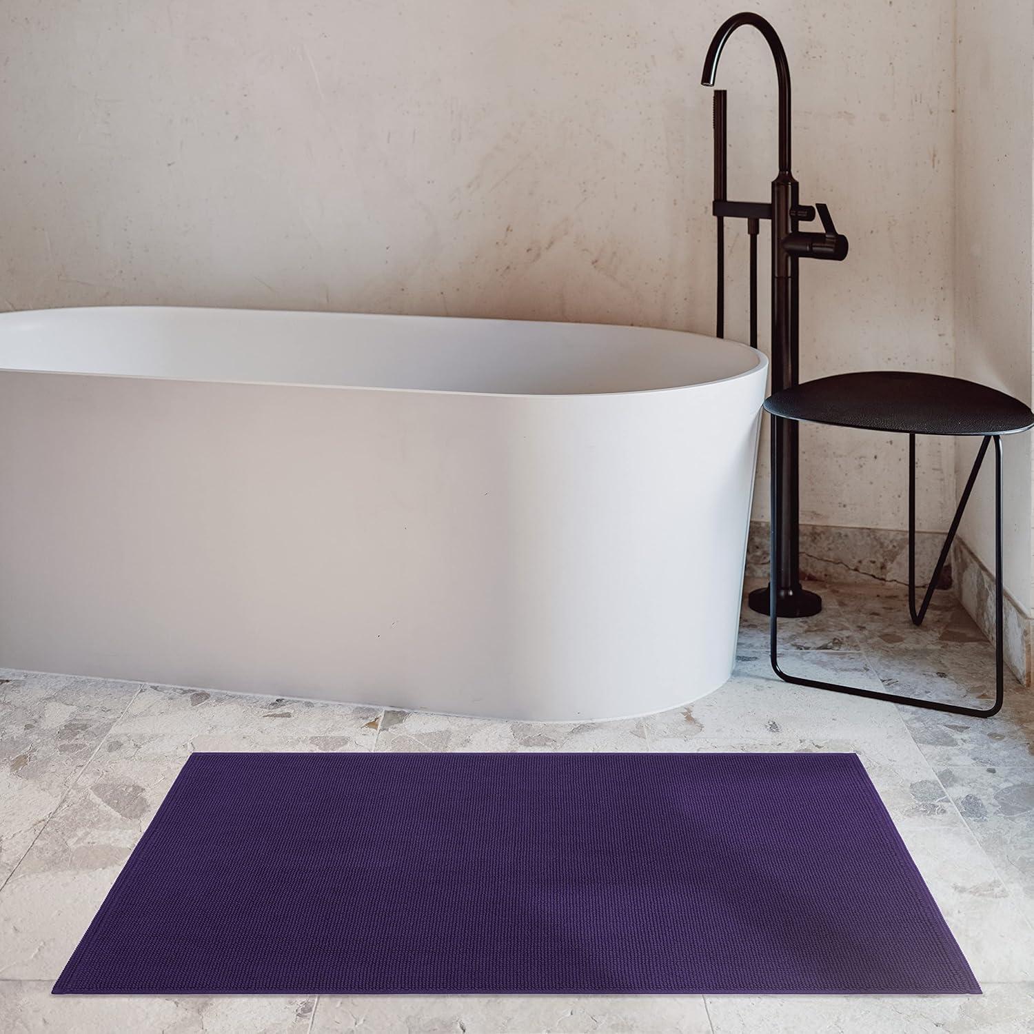 American Soft Linen 100% Cotton Bath Mat Rugs, 20x34 inches Slip Resistant Bottom Base Bath Mats for Bathroom, Purple