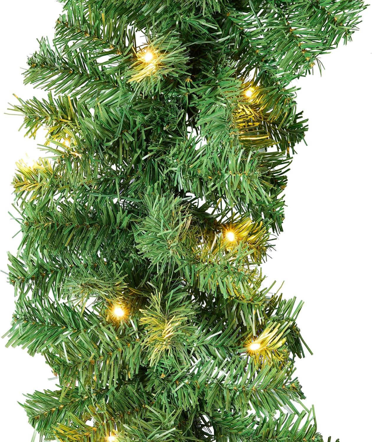 9Ft Pre-Lit Battery Powered Christmas Garland For Stairs, Traditional Fireplace Holiday Decoration W/ 50 2-In-1 LED Lights