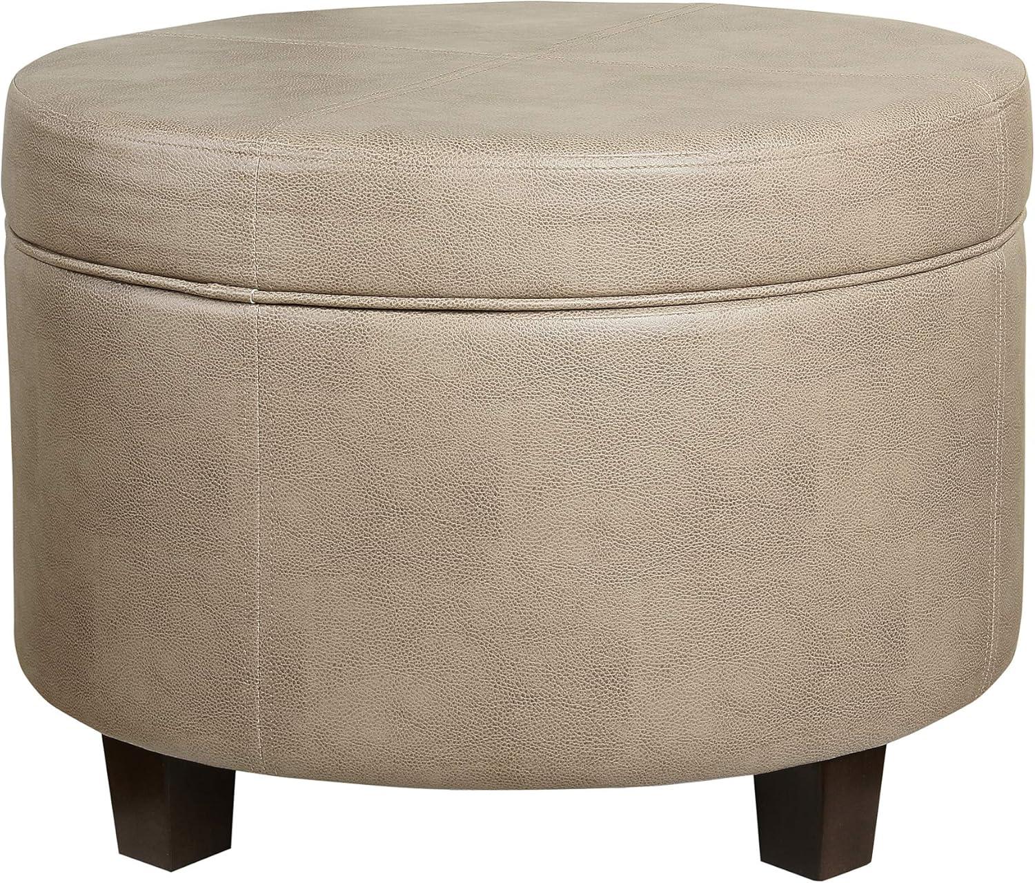 Round Faux Leather Ottoman Taupe - HomePop