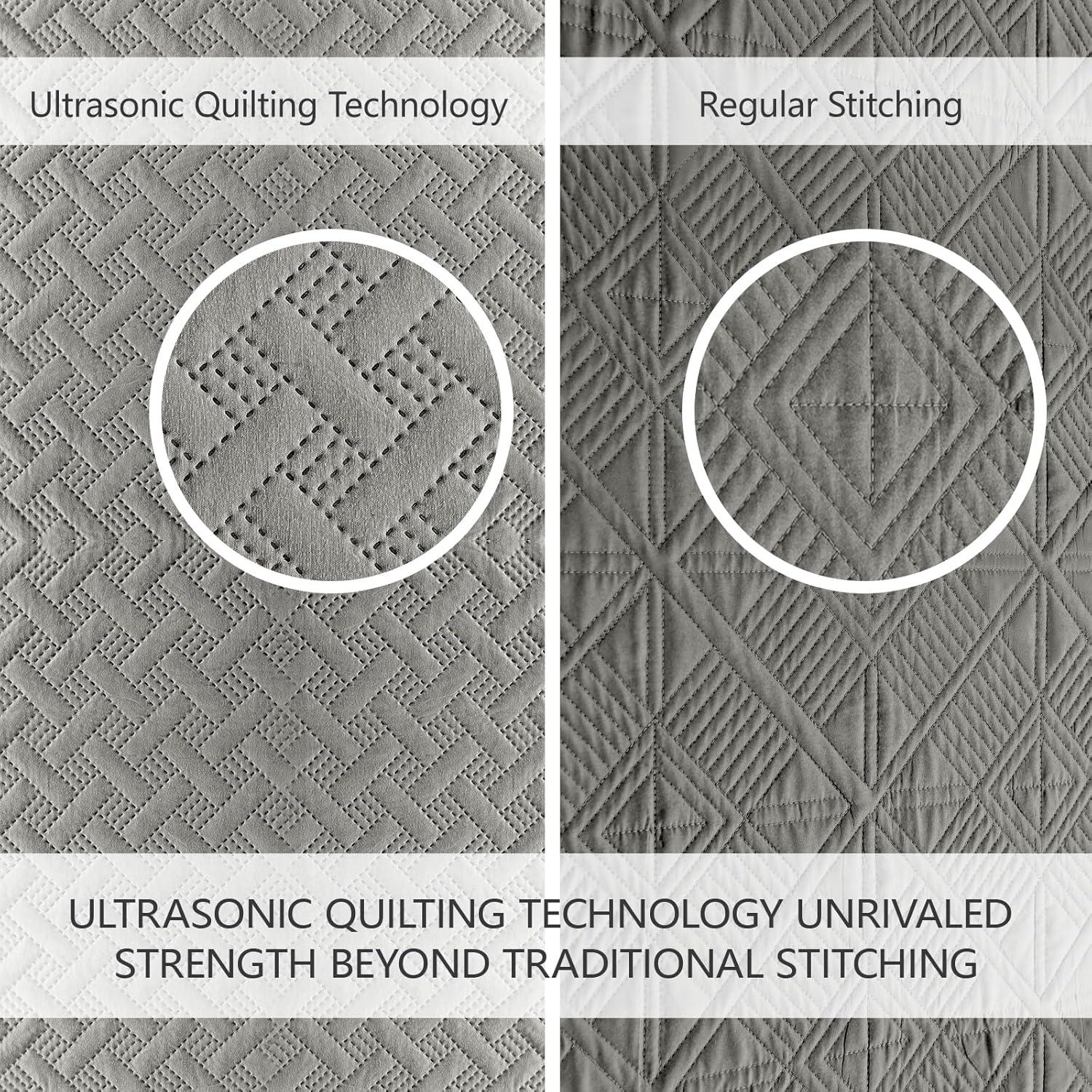 3pc Full/Queen Nina Embossed Quilt Set Gray - VCNY Home: Hypoallergenic Microfiber Coverlet with Shams