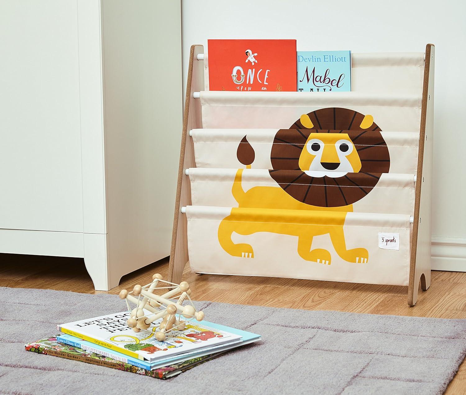 Lion Print Kids Gray Polyester Book Rack